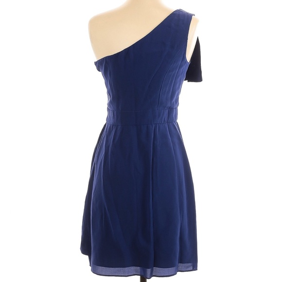 Shoshanna One Shoulder Ruffle Cocktail Dress | Navy Blue | 100% Silk | Size 2 - Picture 2 of 4